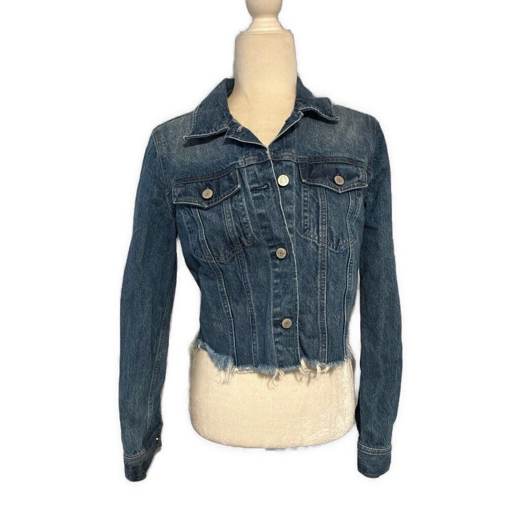 Rails Women’s Solid Medium Blue Crop Button Down Denim Jean Jacket Small